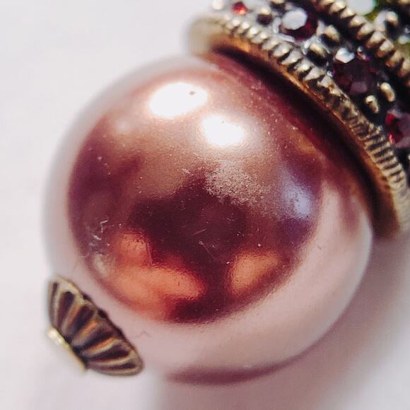 Signed Heidi Daus Fx Pearl Swarovski Crystal Rhinestone Clip On Earrings Vintage - Picture 10 of 16